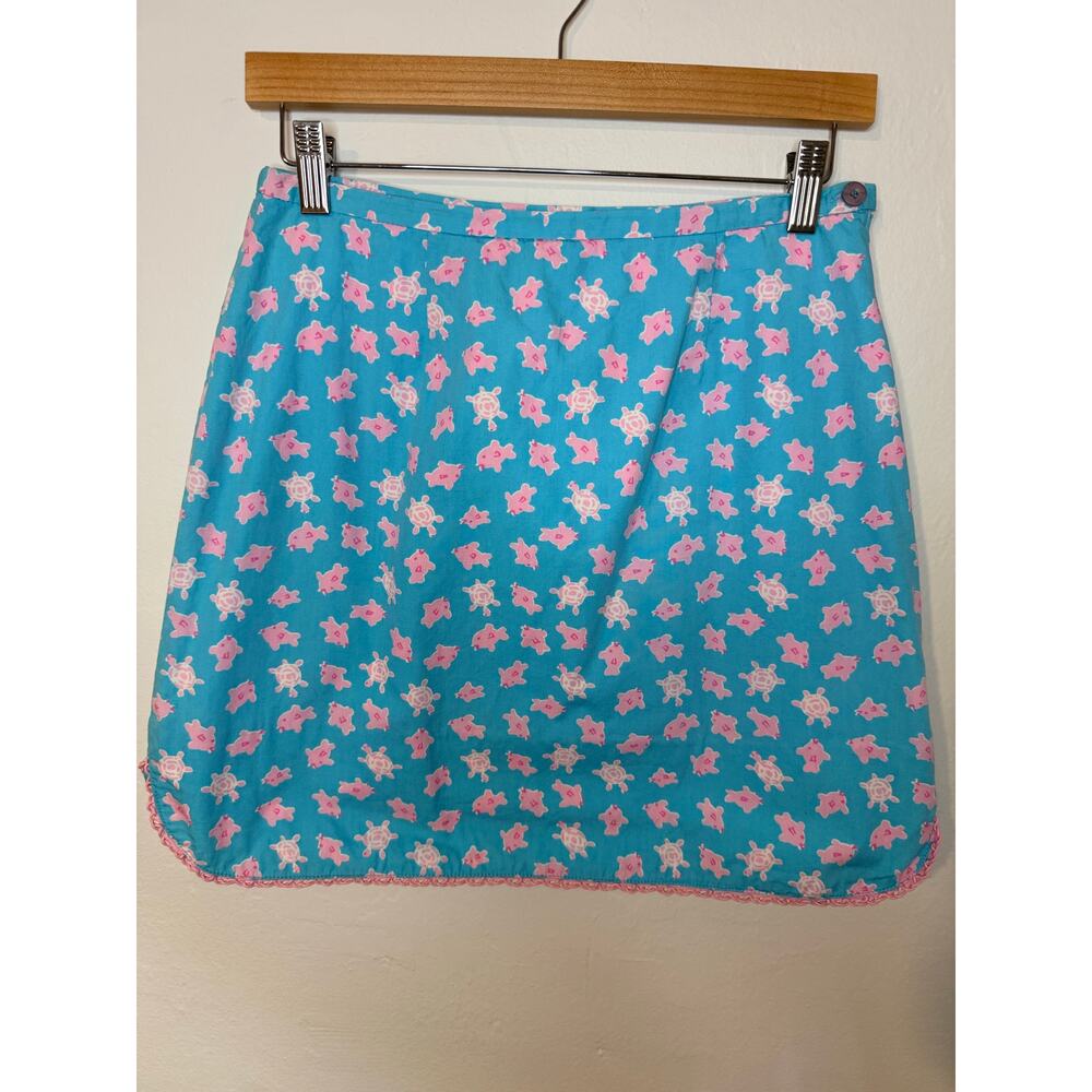 Vintage Lilly Pulitzer Skirt Size 6 Blue Pink Turtle Print Y2K Coastal Preppy